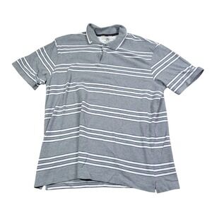 Club Room Polo Men's 2XL Gray White Striped 100% Cotton Short‎ Sleeve Golf Shirt